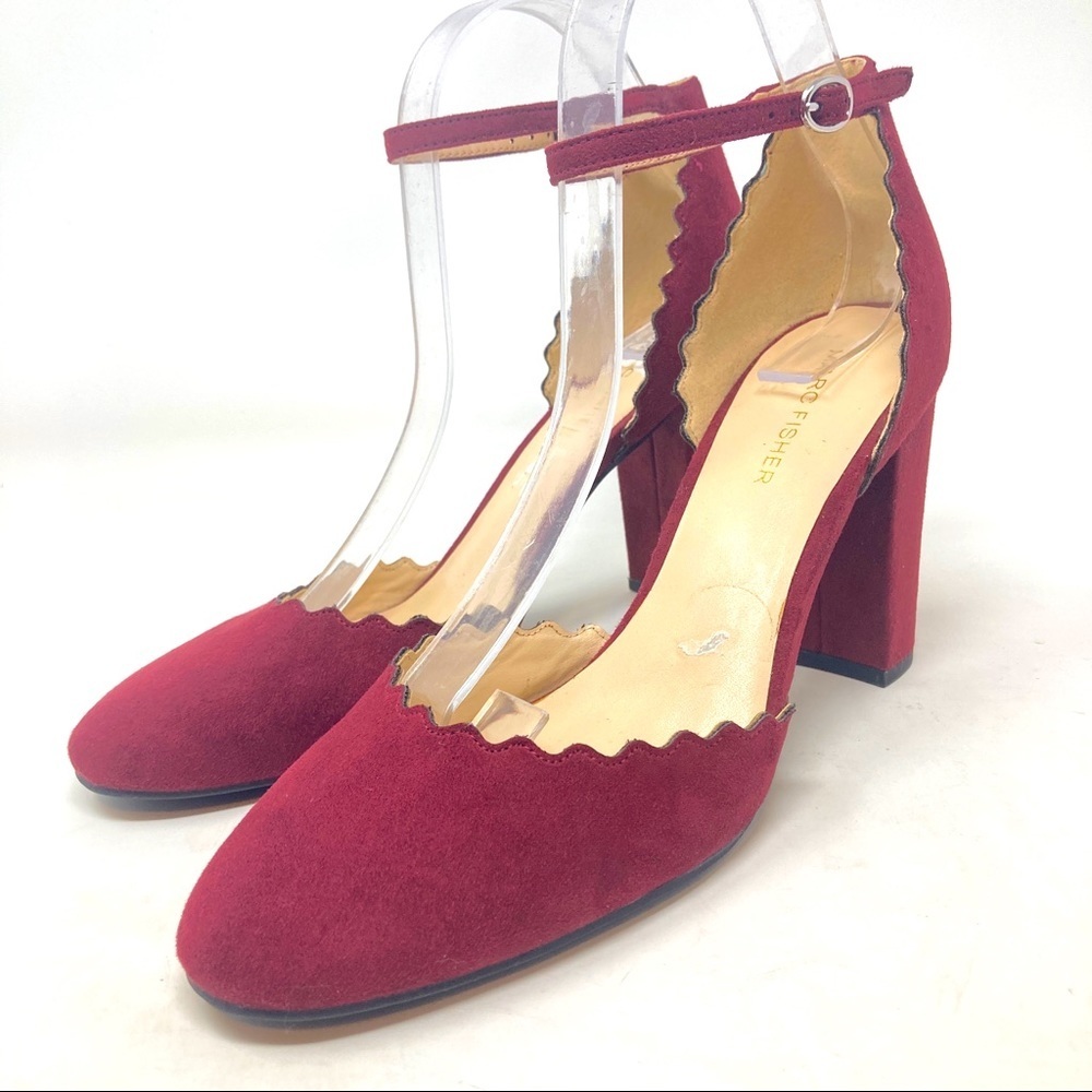 Marc Fisher Women's Burgundy Sahar Suede Salloped Ankle D'Orsay Heels Shoes